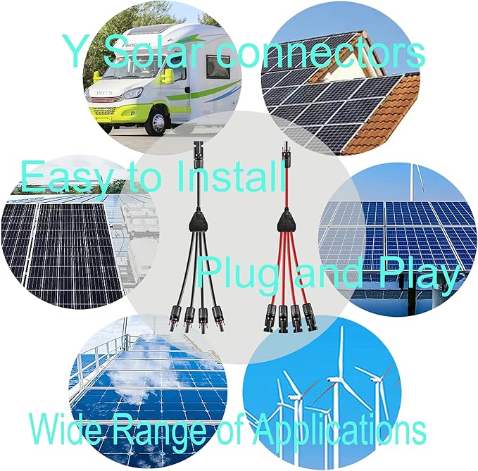 Y Solar Connector 1 to 4 Solar Y Branch Parallel Cable,Solar 1-4 Male Female Connector Adapter,10AWG 45A,Waterproof IP68 30CM Cable,for Solar Panels,Solar Cells,1 Pair(Y 1-4)