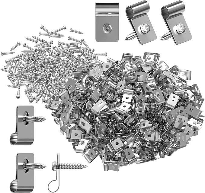 200 Pack Stainless Steel Fence Wire Clips with Screws, Heavy Duty Wire Clamps for 12-16 Gauge Welded Wire, Rust-Resistant Fencing Mounting Fasteners for Wood or Metal Posts, Cable Clamps Kit