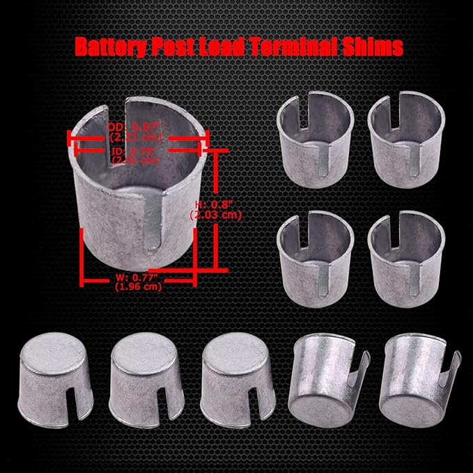 Ampper 10 Piece Battery Post Terminal Shims, Lead Terminal Shim Caps with 12 Piece Washers for Top Post Battery Post Ends Repair