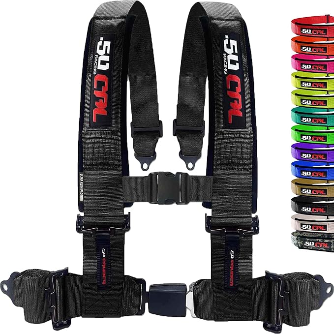 1pc 4 Point Harness for Bucket Seat, Push Release, 10 Color Options, Racing Harness, Race Car, Off Road, UTV, RZR (Black, 2 inch)