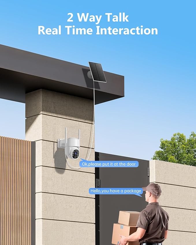 2K Security Cameras Wireless Outdoor, 5G WiFi Cameras for Home Security, 360° PTZ Solar/Battery Powered Outside Cam, 2 Way Talk, Color Night Vision, AI Human Detection for Porch/Garage/Yard