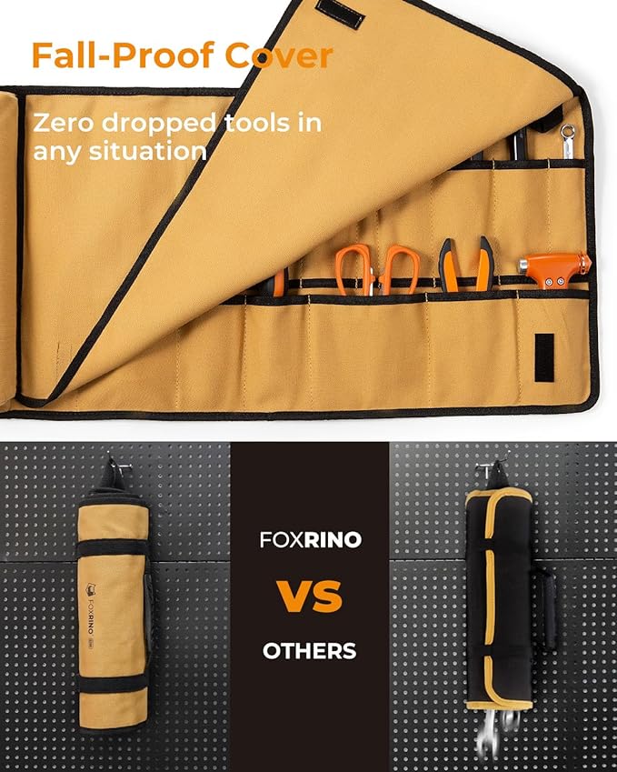 Tool Roll, Heavy Duty Tool Roll Bag Organizer, Roll Up Tool Pouch with 20 + 1 Pocket, Gifts for Men Father Dad Mechanic, Brown
