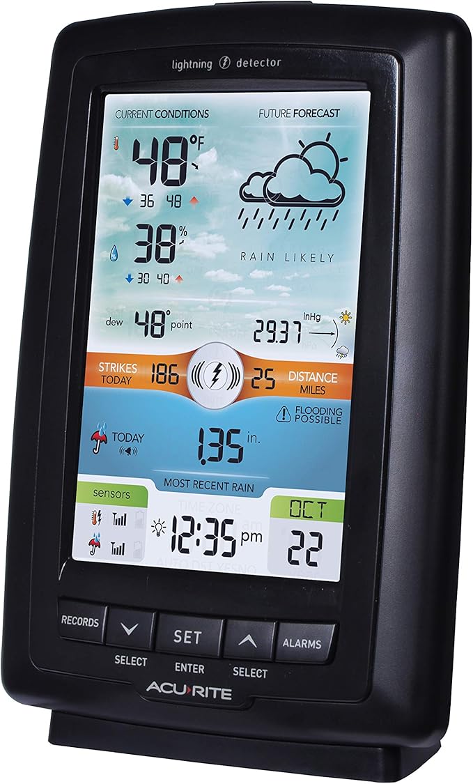 AcuRite Weather Station Rain Gauge, Lightning Detector, Color Display