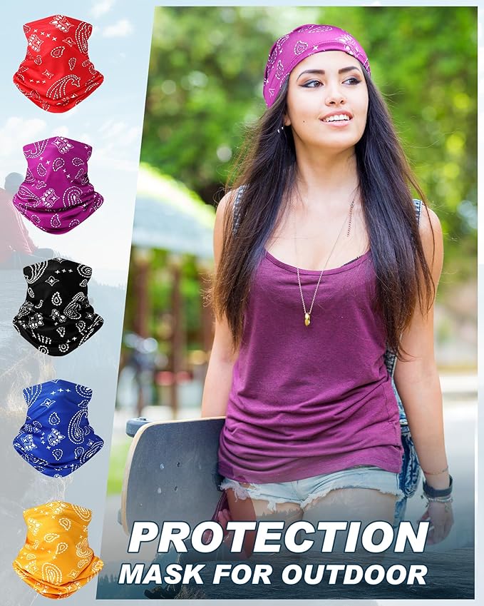 Cuffbow 12 Pack Neck Gaiters Face Mask Bandana Balaclava for Men Women Cooling Neck Gaiter Summer UV Sun Protection Scarf