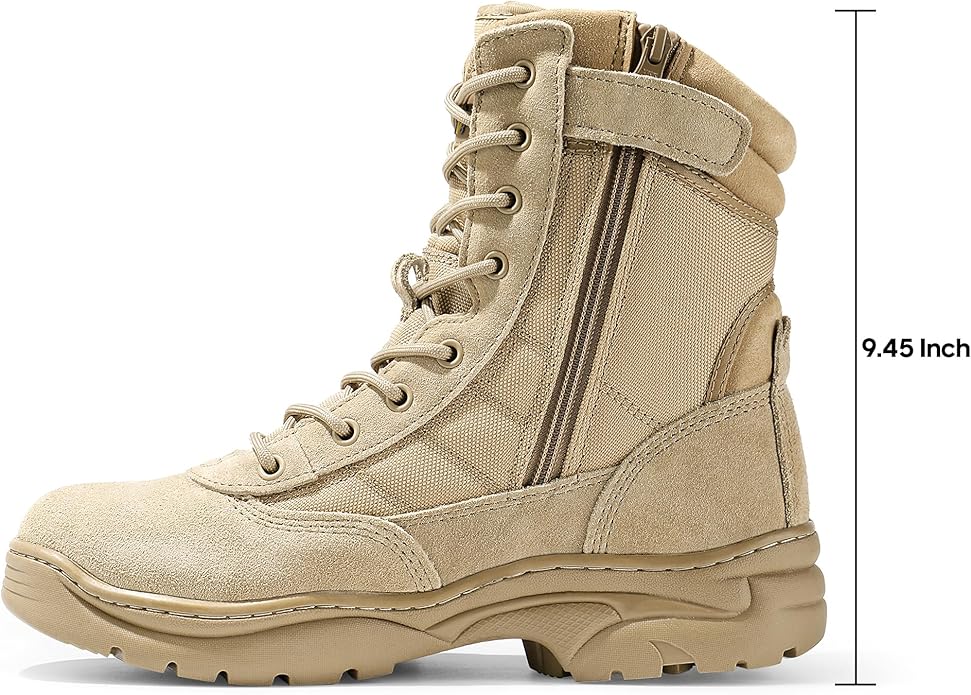 NORTIV 8 Men's Military Tactical Work Boots Side Zipper Leather Motorcycle Combat Boots Trooper