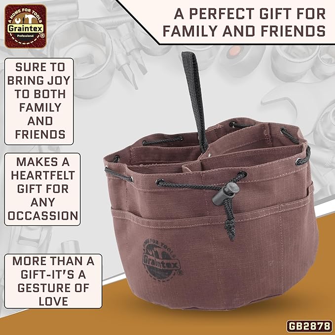 Graintex 18 Pockets Grab Bag Rip-stop Canvas Drawstring Closure, Small Part Organizer Pouch, Small Tools, Screws, Parts, Parachute Tool Bag for Efficient Storage - Coffee Brown