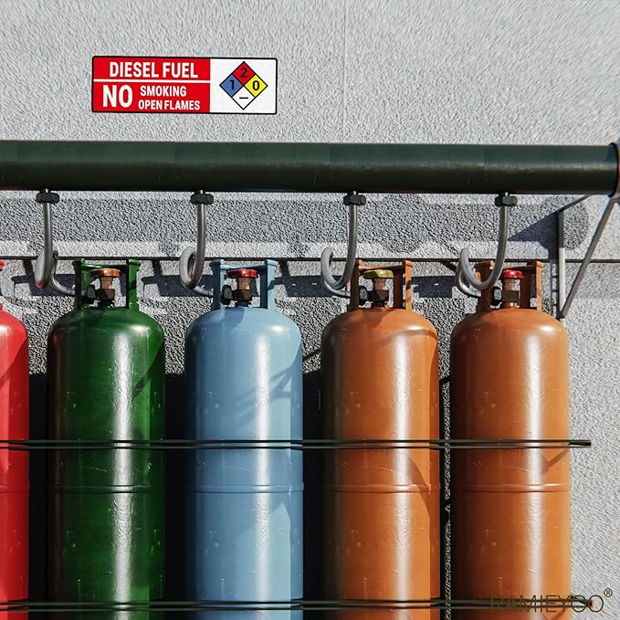 Diesel Fuel No Smoking No Open Flames Sign,5 Pack Adhesive Vinyl Safety Warning Sign with NFPA Symbol -10x3 inches