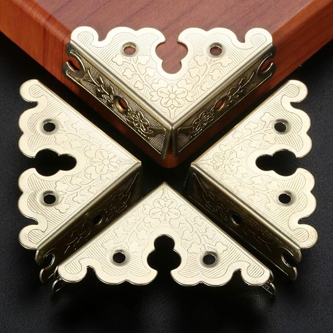 dophee 4Pcs Decorative Corner Protectors, Retro Style Edge Safety Guards Covers for Picture Frame Album Jewelry Box Gift Box Wooden Case Chest Tables Cabinet Furniture, 1.34"x1.34"-Gold