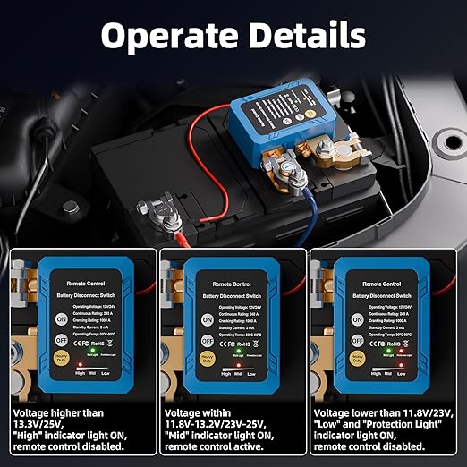DaierTek 12V/24V 240A Remote Battery Disconnect Switch, Anti-Interference Kill Power Cut Off Switch with Voltage Protection for Car Truck RV Marine Boat