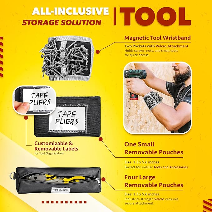 Updated Tool Roll Up Tool Bag Organizer, Name Tags, Advansed Features, Heavy Duty Tool Roll Bag Organizer, Mens Gifts For Him Motorcycle Mechanic & Electrician LUXADAR (5 Detachable/Wristband)