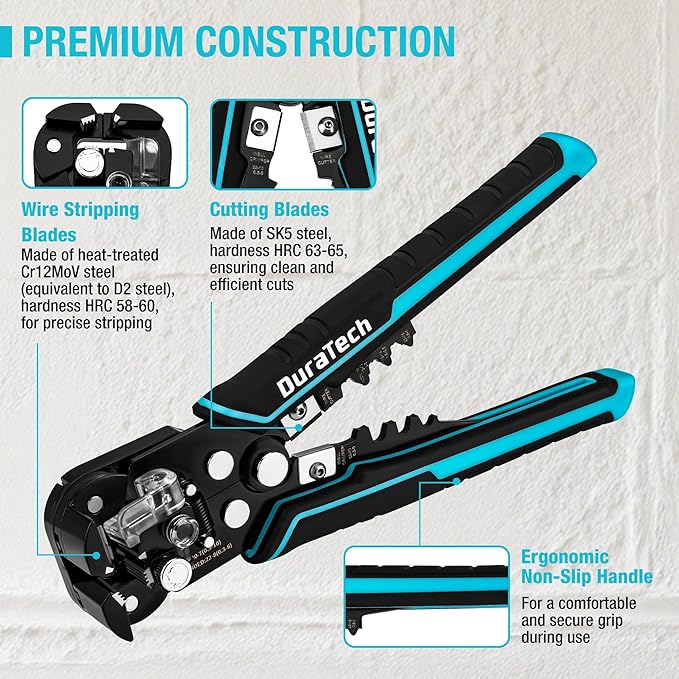 DURATECH Self-Adjusting Wire Stripper, 3-in-1 Automatic Wire Stripper Tool for 22-7 AWG Stripping and 22-10 AWG Crimping, Stripping/Crimping/Cutting Tool for Electrical Work