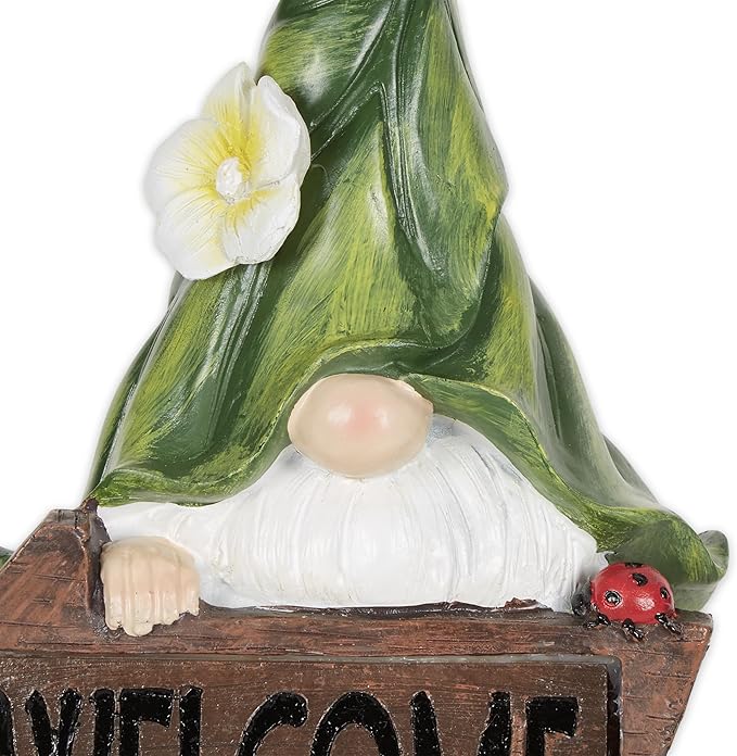 Accent Plus Gnome with Glowing Welcome Sign Solar Statue
