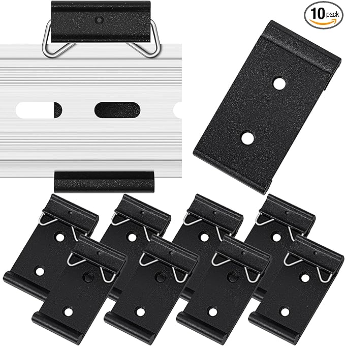 Hicarer 10 Pcs Din Rail Mount Clip 1.02 Inches Width Snap in Universal Mounting Brackets Fixed Clamp, Black Aluminum Alloy Relay Clip for 35mm Din Rail Switches and Injectors