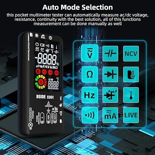 BSIDE Smart Digital Multimeter Infrared Thermometer Rechargeable 9999 Counts Voltmeter, D:S=12:1, Measure High/Low Voltage Diode, Capacitance Amp Tester for HVAC LED Electronic Automotive Electrician