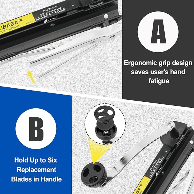 53725 Armored and BX Cable Cutter, Easy-Assembly MC Cable Cutter with Durable Blade 2.0, Cuts 3/16" to 3/8" Armored Cable-BX-AC-MC-Greenfield, With Blades Storage