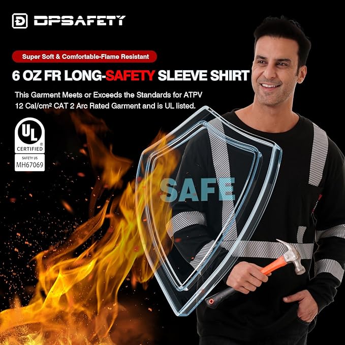 FR Shirt 6 oz Hi Vis Fire Resistant Flame Resistant Shirts for Men,Welding Shirt Cotton CAT2 Long-Sleeved Shirts