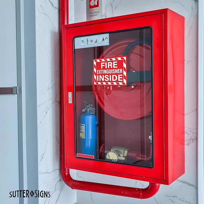 10pcs Fire Extinguisher Inside Stickers | Self Adhesive Weatherproof Vinyl Fire Extinguisher Decals, Perfect for Indoor/Outdoor Use, Trucks, RVs, Vehicles