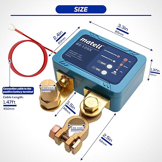 Matell 12V Battery Disconnect Switch | Smart Voltage Control, Anti-Theft, Remote Control, Anti-Misoperation, Leakage Protection, Pure Copper Contacts, for 12V Vehicles (Flat Terminal)