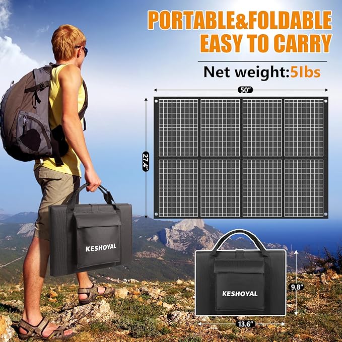100W Portable Solar Panel, Foldable Monocrystalline Solar Charger with 18V DC & USB Outputs, IP65 Waterproof Folding Solar Panels for Portable Power Station, Camping, RV, Off-Grid, Hiking