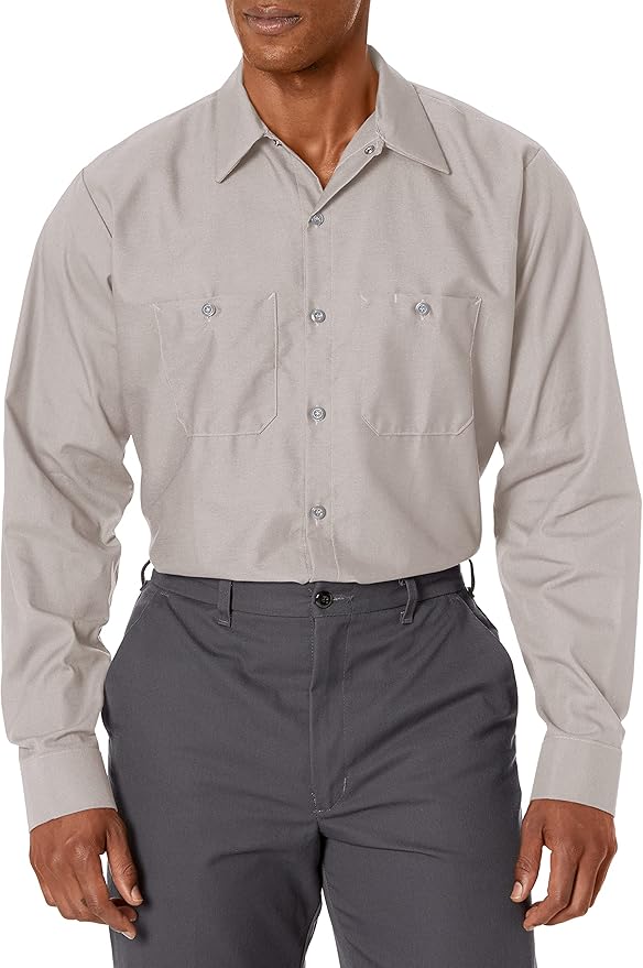 Red Kap Men's Long Sleeve Industrial Work Shirt | Moisture Wicking Button Up, Wrinkle Resistance Fights Fading & Stains