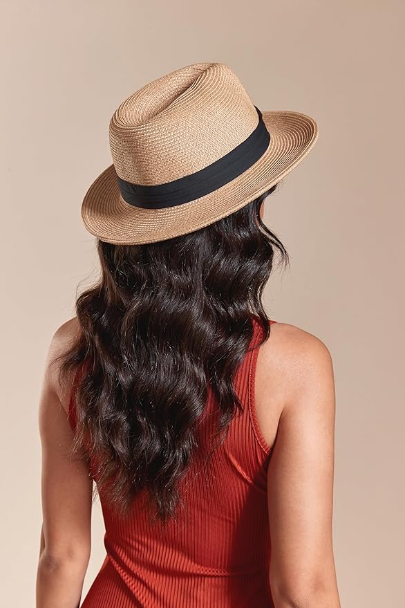 Joywant Womens Straw Fedora Beach Sun Hat, Packable Wide Brim Panama Hat for Women UV UPF50+ Summer Hat