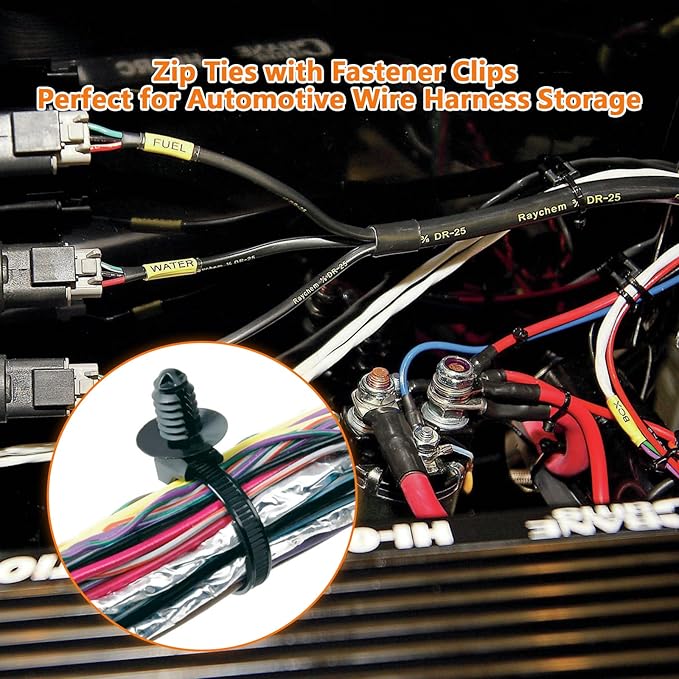 Fir Tree Push Mount Zip Ties 8 Inch Threaded Automotive Fuel Line Cable Ties Nylon Wire Holder 8.3"x0.22" 50Pcs