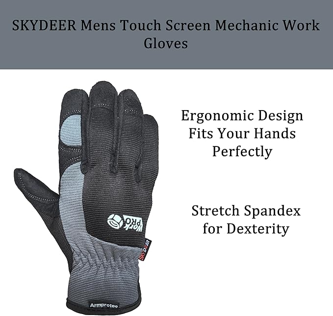 SKYDEER Touch Screen Leather Work Gloves for Women, Impact Protection, Vibration Reduction, Machine Washable Gardening Gloves (SD8821G/L)