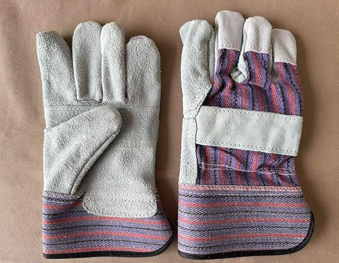 Greendale (3, 6 or 12 Pack - Leather & Cotton Work Gloves: Garage, Yard, Garden, Industrial, Commercial - One Size Fits Most