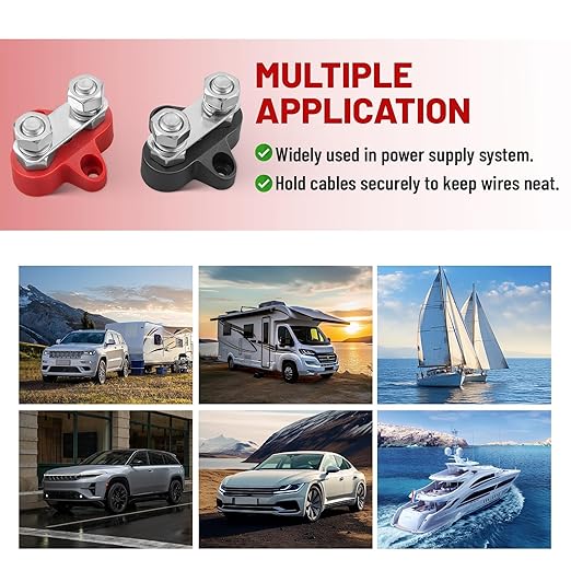 RED WOLF 12V 150A Power Distibution Block 5/16" Dual Stud Busbar M8 Terminal Bus Bar 12 Volt DC Battery Junction Post for Auto Boat Marine Solar System Positive and Negative (2PC)
