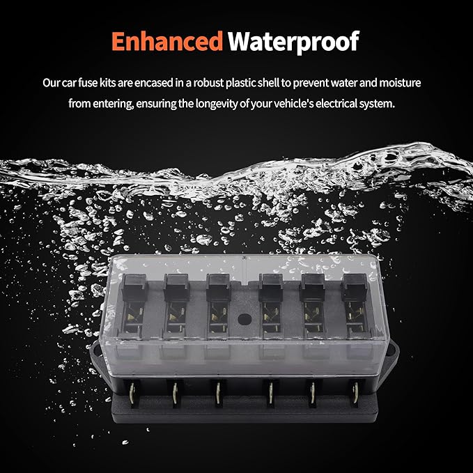 HiSport Fuse Block 6 Way Blade Fuse Box 12V 24V Waterproof Fuse Holder with Negative Bus ATC/ATO Suitable for Marine Yacht RV Car Trailer Truck