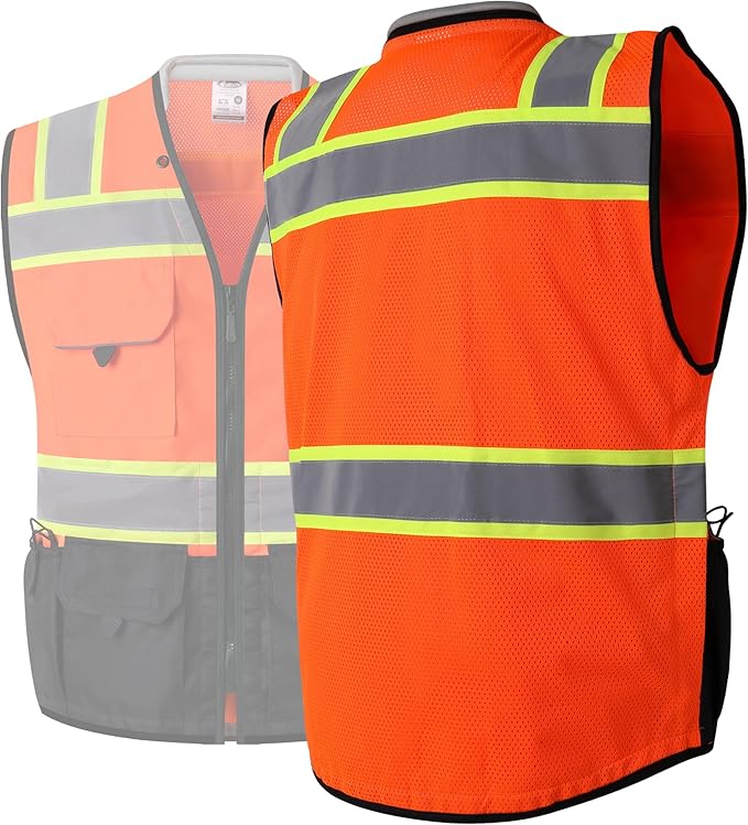 JKSafety Hi-Vis Unisex Surveyor Safety Vest Heavy Duty PPE Inner Pockets ANSI/ISEA Compliant