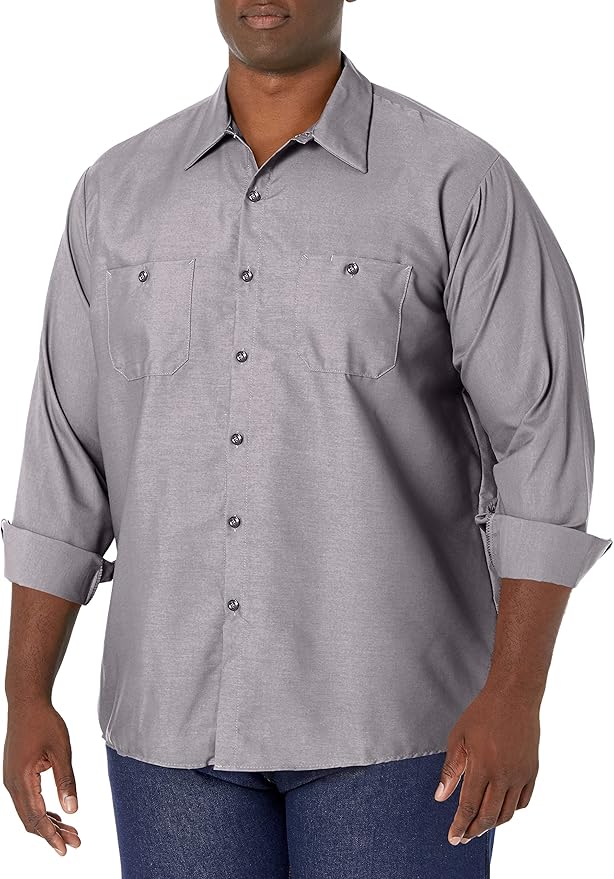 Red Kap Men's Long Sleeve Industrial Work Shirt | Moisture Wicking Button Up, Wrinkle Resistance Fights Fading & Stains