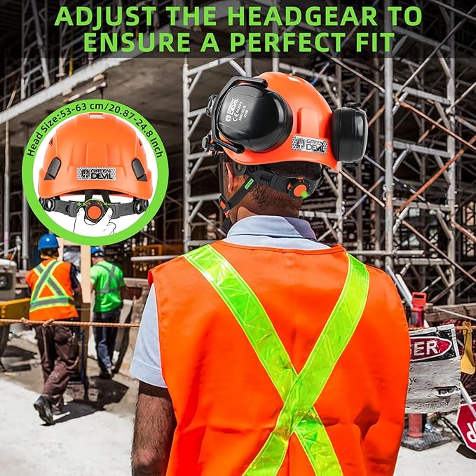 GREEN DEVIL Hard Hat Safety Helmet with Visor and Ear Muffs Men Women Vented Work Hardhat ANSI Z89.1 Cascos De Construccion for Industrial Construction Forestry