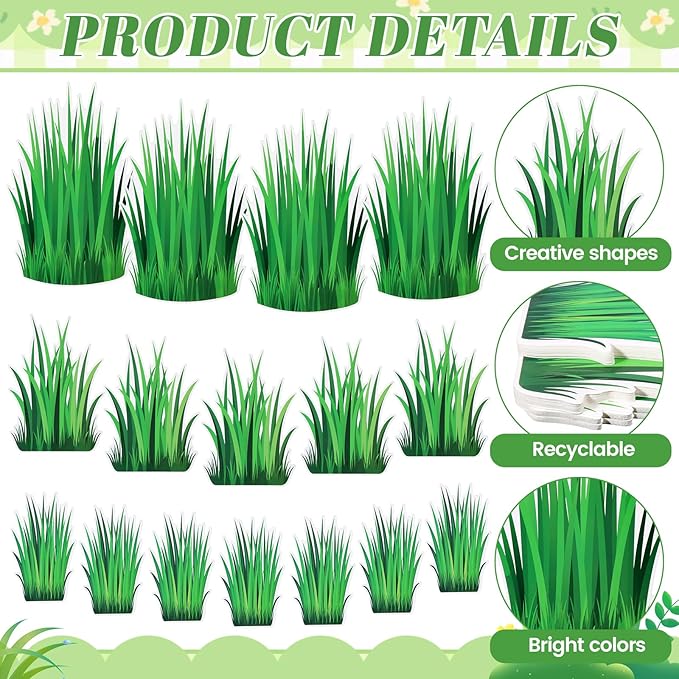 48 Pcs Green Grass Stickers 3 Sizes Grass Wall Decal Green Bulletin Board Border Spring Shape Die Cutouts for Vbs Boho Camping Trim Greenery Plant Leaves Office Decor with Adhesive Dots