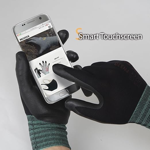 DEX FIT Nitrile Work Gloves FN330, 1 Pair, 3D-Comfort Stretchy Fit, Firm Grip, Thin & Lightweight, Touch-Screen Compatible, Durable, Breathable & Cool, Machine Washable; Black M (8)