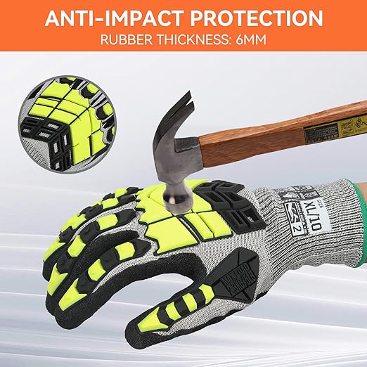 2 Pairs Safety Work Gloves,Impact Gloves for Men Women,Cut Resistant Non-Slip Heavy Duty Gloves with Nitrile Grip,Touch Screen Glove with Impact Protection for Mechanic Construction, Small