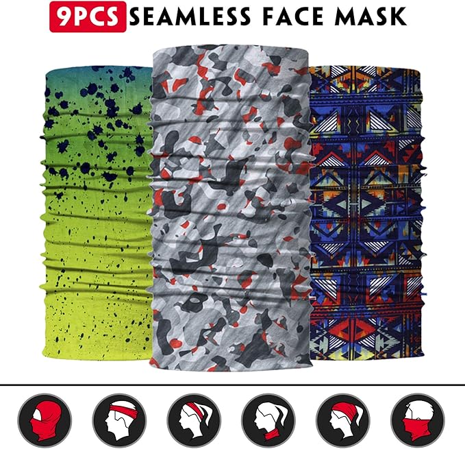 Venswell Neck Gaiter Face Mask Men Women,Seamless Bandana Rave Face Cover Scarf Mask,Balaclava,Headband, Head Wrap,Headwear