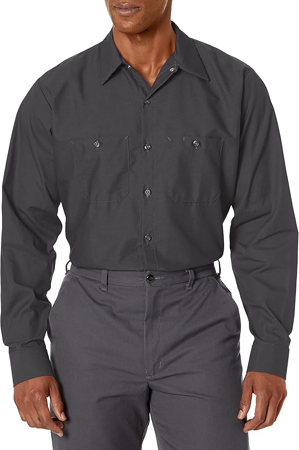 Red Kap Men's Long Sleeve Industrial Work Shirt | Moisture Wicking Button Up, Wrinkle Resistance Fights Fading & Stains