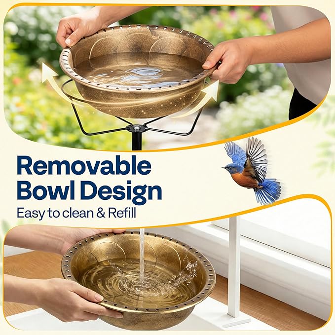 VIVOHOME Bird Bath with Solar Fountain for Outside, Weather-Resistant ABS Birdbath Bowl with Solar Powered Pump, Metal Ground Stake for Outdoor, Garden, 1.45 Gallons, Copper