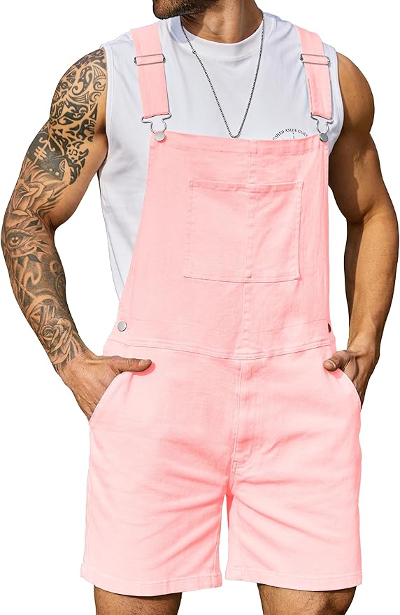 Bindefon Denim Overalls for Men Jean Shorts Jumpsuit Work Bibs Coveralls with Zipper
