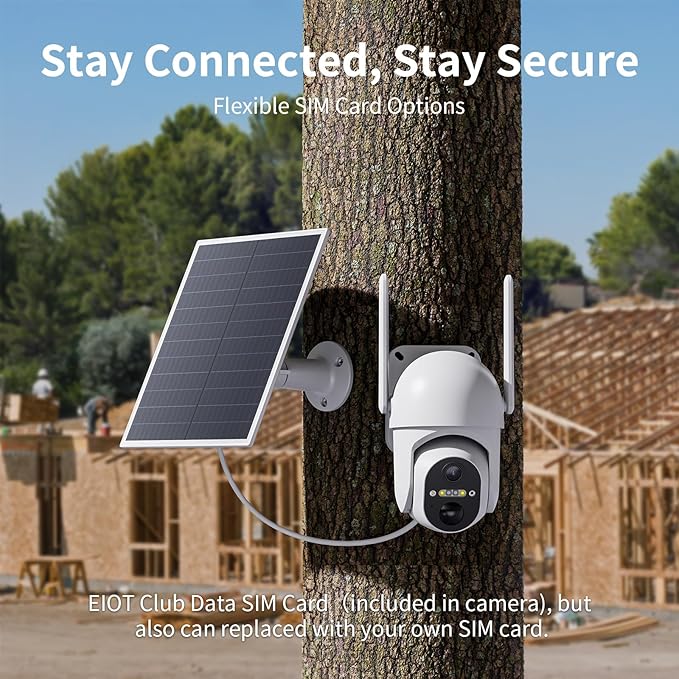 4G LTE Cellular Security Camera, 2 Pack Solar Powered Outdoor Cameras No WiFi Needed for Farm&Ranch, 360° View, 2K Night Vision, Includes SIM Card(Support Verizon/AT&T/T-Mobile) - White