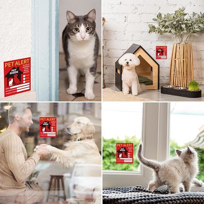 2 PCS Pet Alert Sticker for House，UV Resistant Self Adhesive Vinyl in Case of Fire Pet Stickers Waterproof Fade-Resistant Pets Inside Window Emergency Sticker