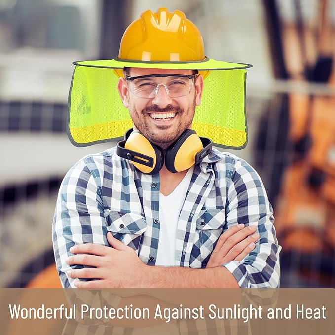 UNCO- Hard Hat Sun Shield, 2 Pack, Yellow, Full & Standard Brim Mesh Sunshade High Visibility Reflective, Hard Hat Sun Shade, Hard Hat Accessories, Hard Hat Visor, Hard Hat Shade, Hard Hat Neck Shade