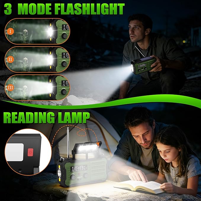 Emergency Radio Hand Crank Solar, 10000mAh/37000mWh Emergency Weather Radio, Hand Crank Solar Radios with NOAA/AM/FM, Thermal Blanket, Survival Bracelet, for Home & Outdoor
