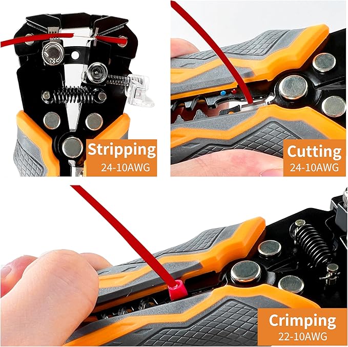 Automatic Wire Stripper, 3 in 1 Stripper/Cutter/Crimping Heavy Duty Multi-Function Tool for 8-18 AWG Electrical Wire, Comes with Replaceable Stainless Steel Blades & Springs, 8 Inch