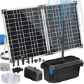 Antfraer 40W Solar Pond Filter with Water Pump, Pond Filter Box with Pond Filter Box, Pond Pump with 6.6ft Clear Tubing for Outdoor Pond Waterfall Garden Fountain Water Feature