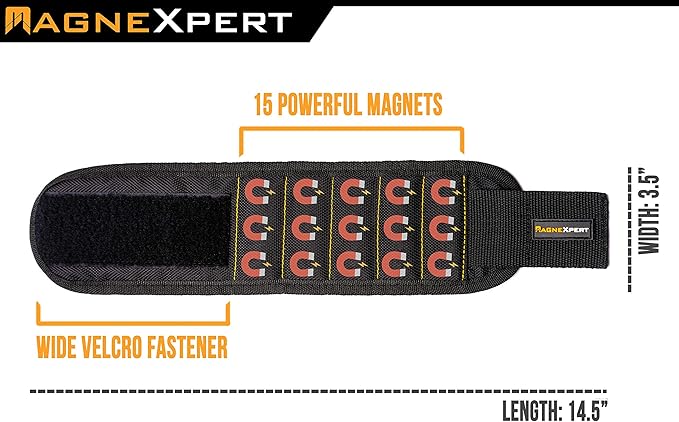 Magnelex Magnexpert Magnetic Wristband for Holding Screws, Nails and Drill Bits - Crafted from Ballistic Nylon with 15 Powerful Magnets, Stocking Stuffer for Men
