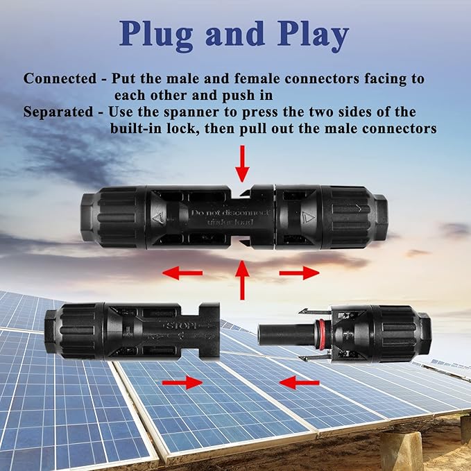 MUYI 42 PCS Solar Panel Connector - 10 Pairs Connectors, 2 Spanner Wrench,10 Pairs Male/Female(10AWG)