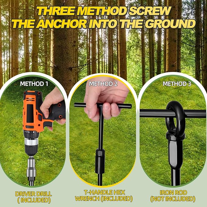 Ground Anchors Screw in, 6 Pack Spiral Trampoline Anchors with Nut and Tool Swing Set Anchors Tent Stakes High Wind Heavy Duty Earth Anchors for Sheds Canopies Carports Mobile Home