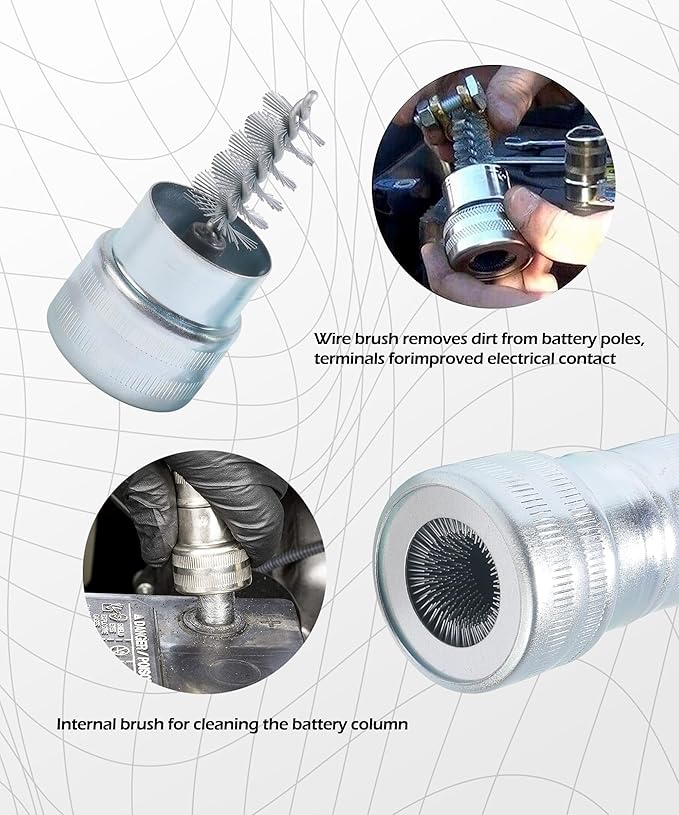 2PCS Battery Terminal Cleaner,Car Accessories Metal Vehicle Battery Post Cleaner Bristle Tool,Battery Terminal Cleaning Brush for Cleaning Top/Side Post and Terminal Connector,Fit for Car,SUV